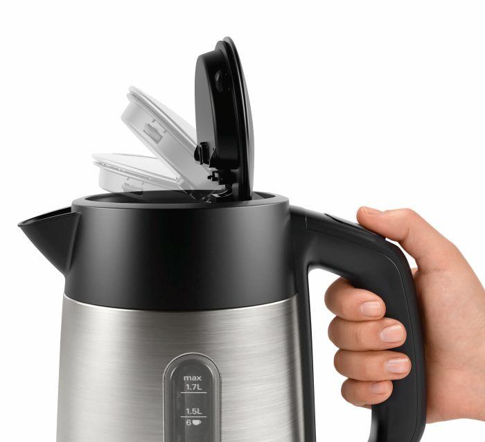 Bosch - Kettle - DesignLine TWK4P440 - Electric - 2400 W - 1.7 L - Stainless steel - 360° rotational base - Black/Stainless Steel