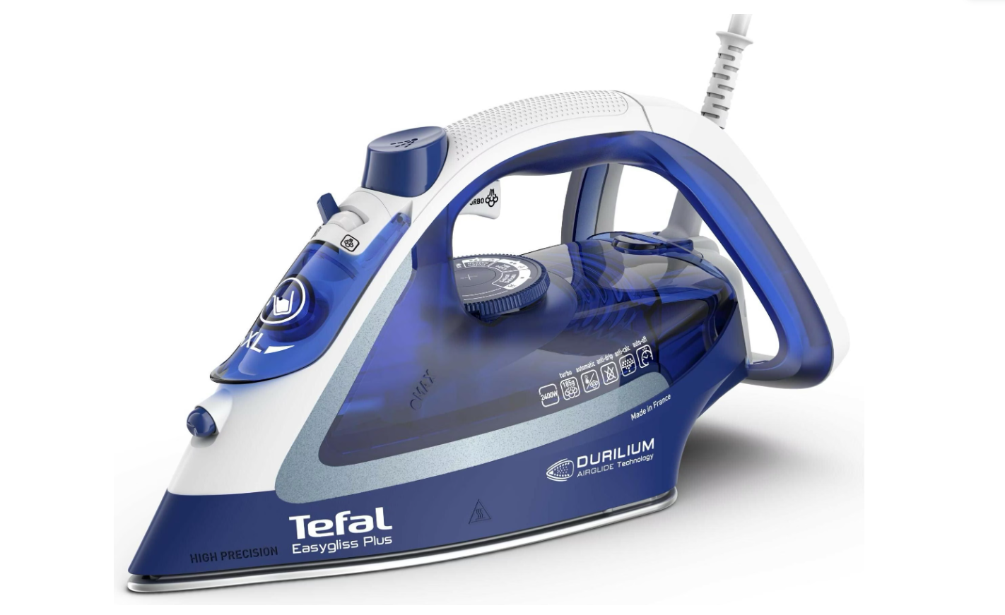 TEFAL - FV5735E0 Easygliss Plus - Steam Iron - 2500 W - Water tank capacity 270 ml - Continuous steam 45 g/min - Steam boost performance 220 g/min - Blue/White