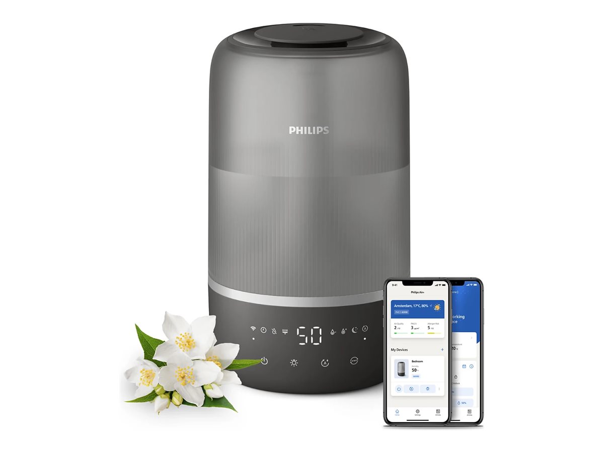 Philips - Humidifier - HU1510/03 Series 1000 - 19.6 W - Water tank capacity 3 L - Suitable for rooms up to 41 m² - Ultrasonic - Humidification capacity 275 ml/hr - Grey/Silver