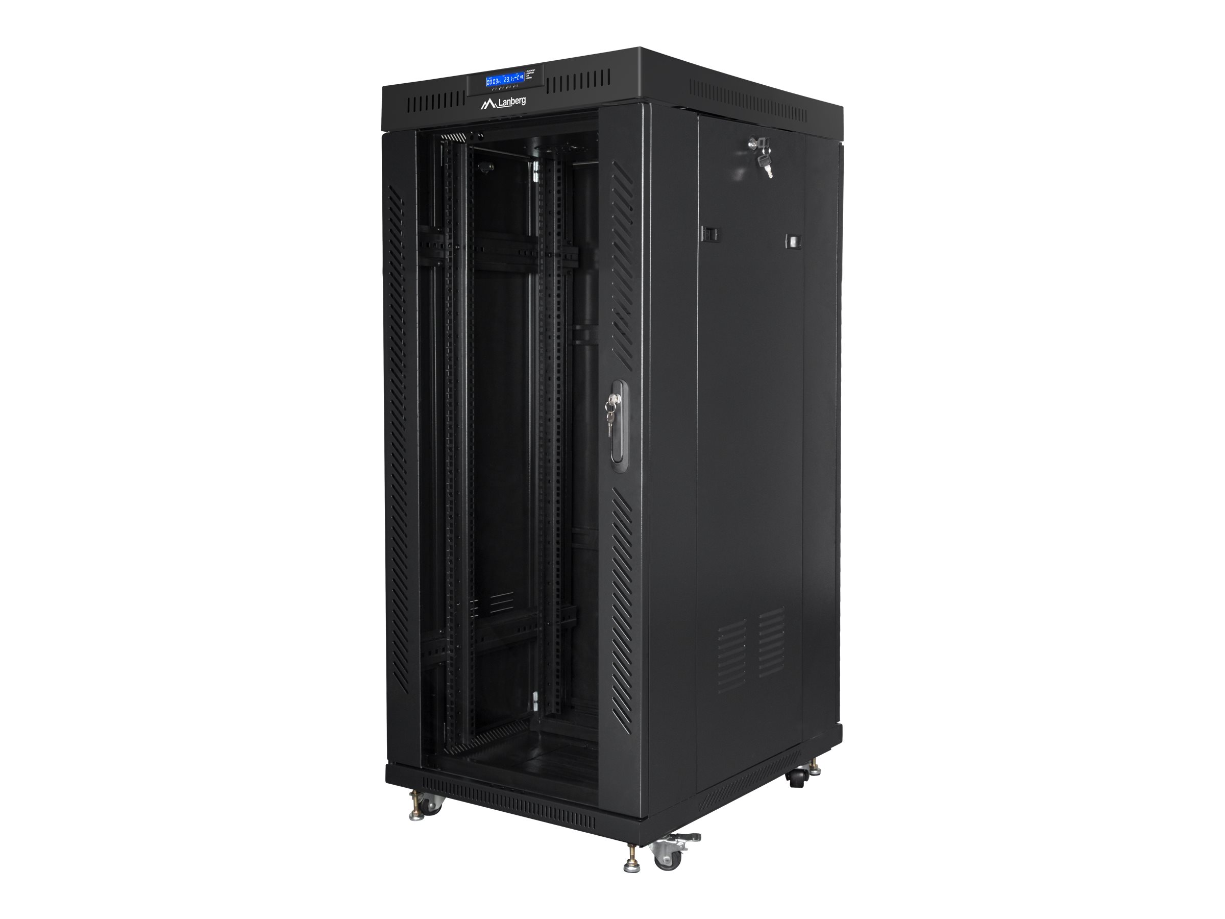 Lanberg - Rack cabinet 19" free-standing 27U/800x1000 (flat pack) with glass door, LCD - FF01-8027-12BL - Black