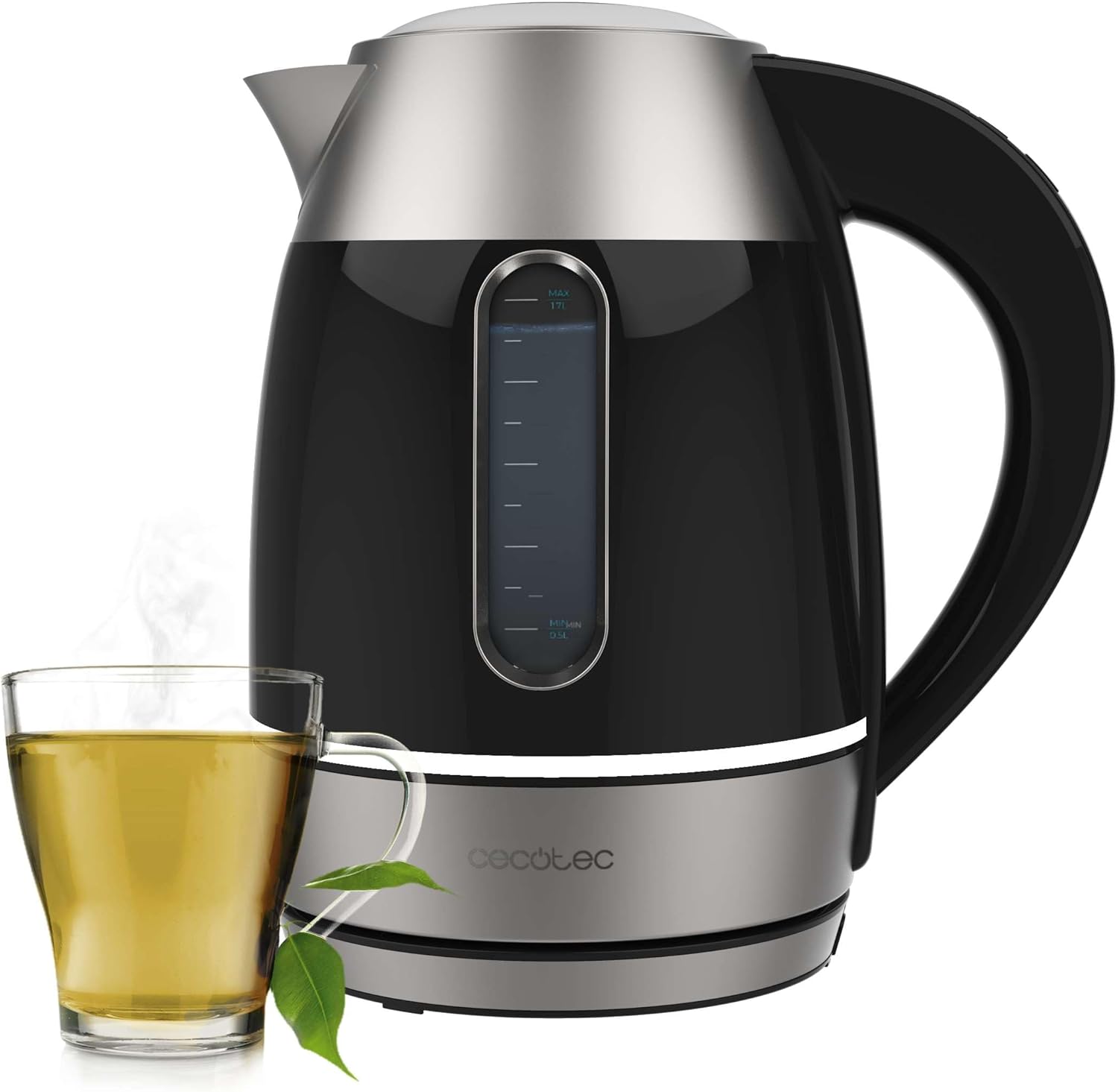 Cecotec Kettle - Thermosense 400 VisionLight - Electric - 2200 W - 1.7 L - Stainless steel - 360° rotational base - Black/Stainless steel