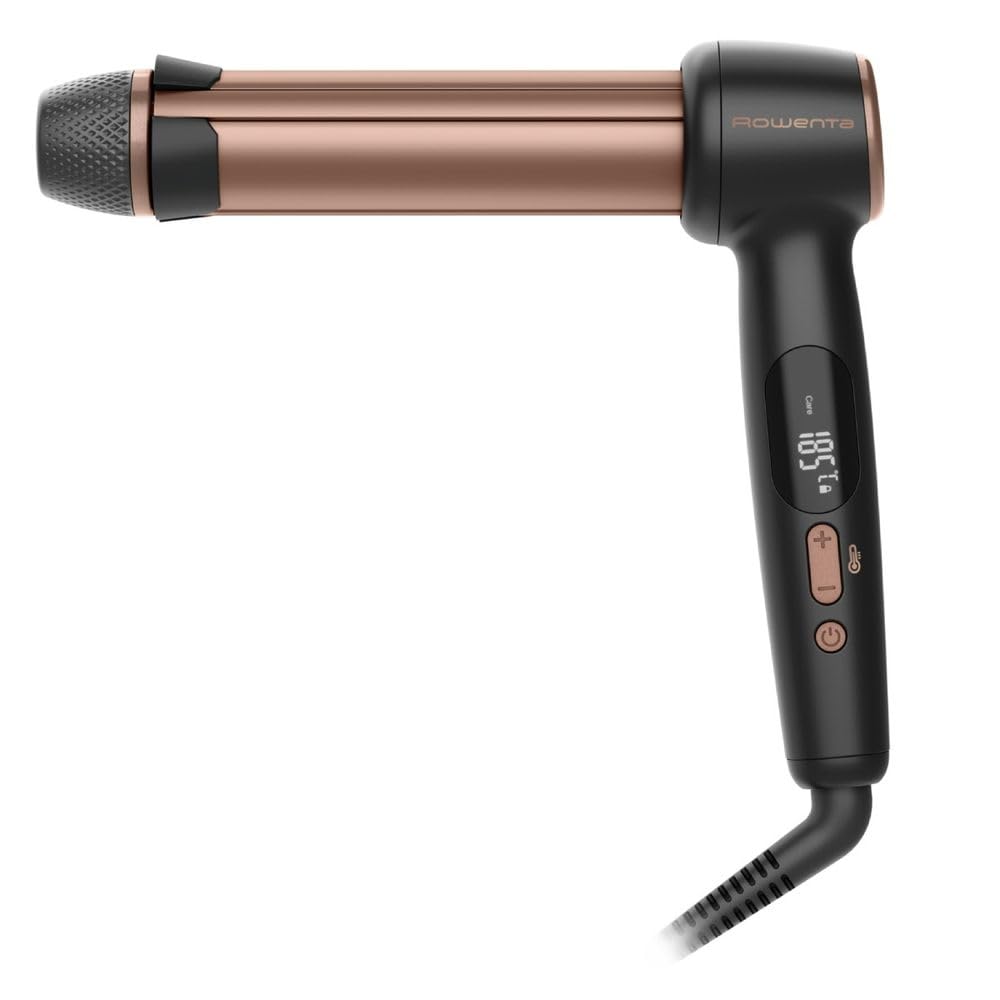 Rowenta CF4620E0 - Twist Curl Curling Iron - Ceramic heating system - Ion conditioning - Barrel diameter 27, 32. 38 mm - Temperature (min) 150 °C - Temperature (max) 210 °C - Number of heating levels 4 - Display LCD - 86 W - Black/Copper