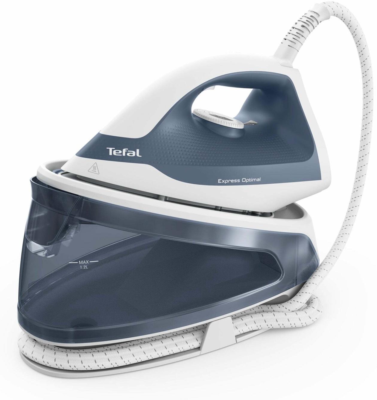 TEFAL Steam generator iron - FV2C41E0 Express Optimal - 2400 W - 1.2 L - 5 bar - Auto power off - Vertical steam function - Calc-clean function - Blue/White