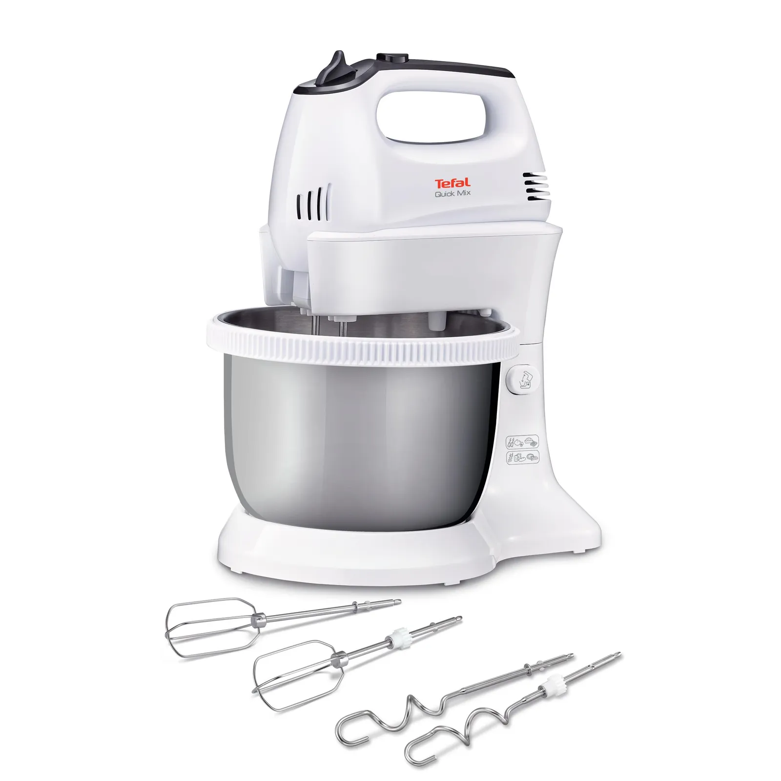 TEFAL HT312138 Quickmix - Hand Mixer - 300 W - Number of speeds 5 - Turbo mode - White/Stainless steel