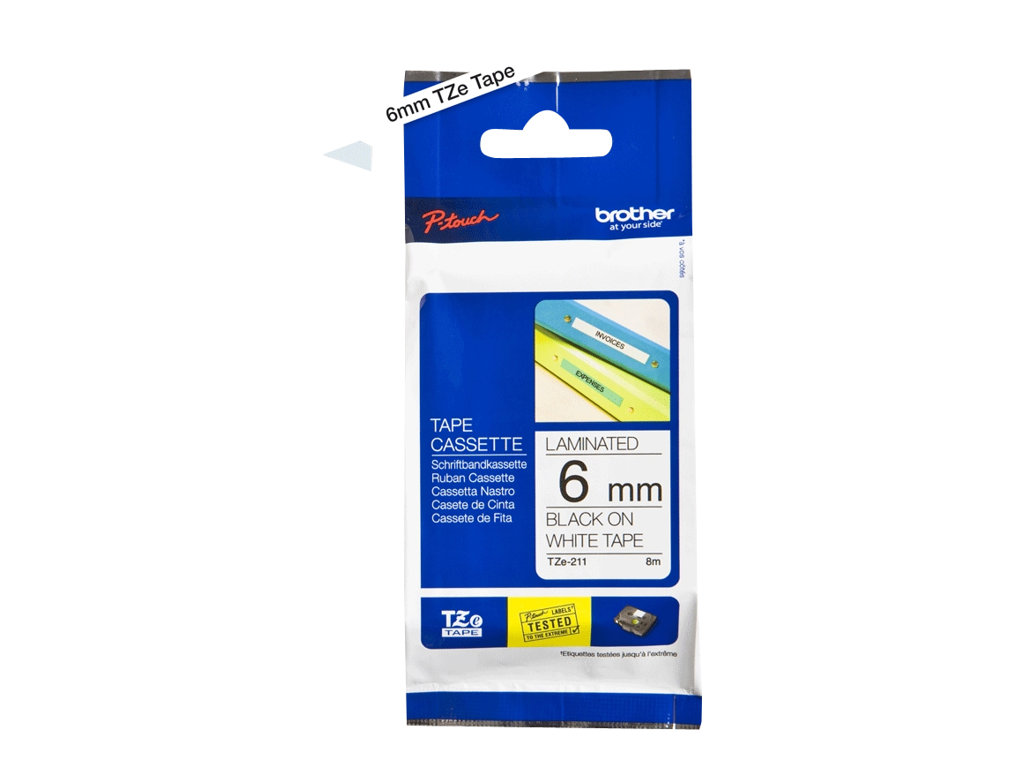 Brother - TZe-211 Laminated Tape - Black on White - TZe - 8 m - 6 cm