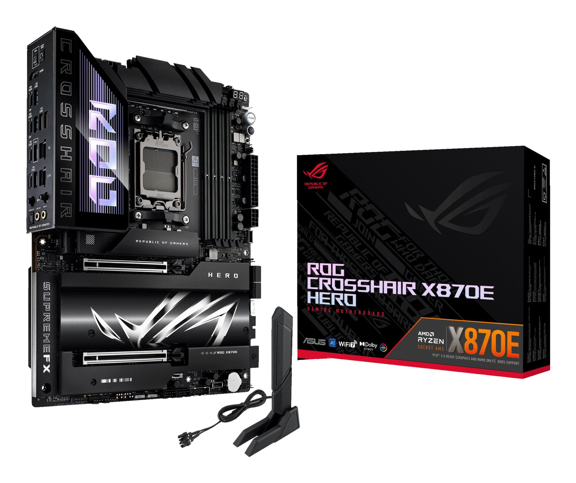 Mainboard|ASUS|AMD X870E|SAM5|ATX|Memory DDR5|Memory slots 4|2xPCI-Express 4.0 16x|2xPCI-Express 5.0 16x|4xM.2|1xHDMI|1xAudio-In|1xAudio-Out|6xUSB 3.2|2xUSB-C|2xUSB4|1xOptical S/PDIF|1xRJ45|ROGCROSSHAIRX870EHERO