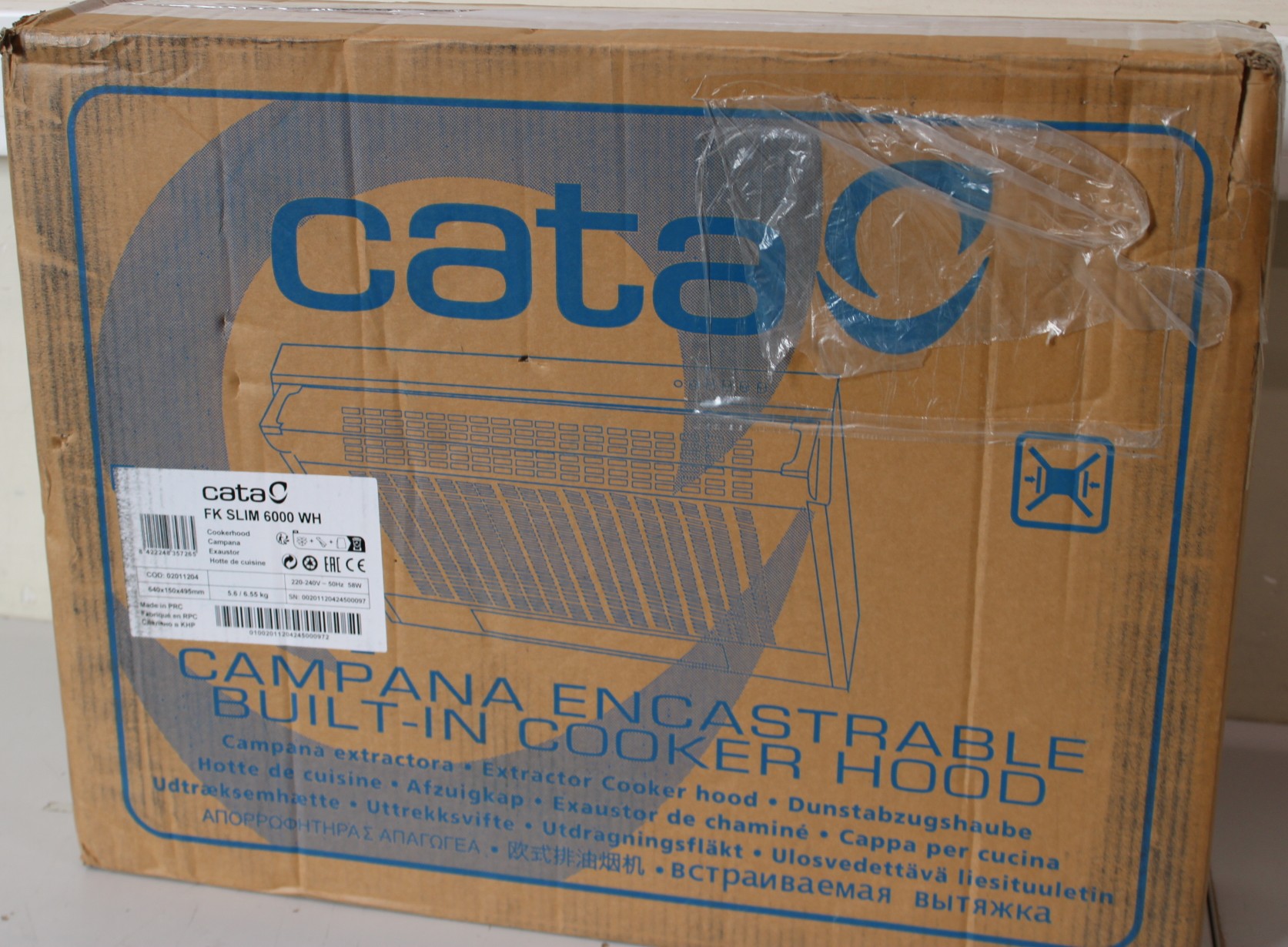 SALE OUT. CATA CAMPANA Hood FK SLIM 6000 WH, B, Width 60 cm, Max 162 m³/h, LED, White - SALE OUT. - SALE OUT. CATA Hood - FK SLIM 6000 WH - Conventional - Energy efficiency class B - Width 60 cm - 162 m³/h - Mechanical - LED - White - DAMAGED PACKAGING AN