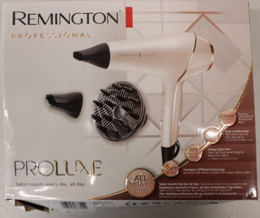 SALE OUT. Remington AC9140 ProLuxe Hair Dryer, White/Gold/Black - Remington Hair dryer - ProLuxe AC9140 - 2400 W - Number of temperature settings 3 - Ionic function - Diffuser nozzle - White/Gold/Black - DAMAGED PACKAGING - Warranty 24 month(s)