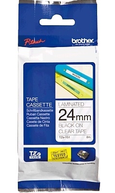Brother - TZE-151 Laminated Tape - Black on Clear - TZe - 8 m - 2.4 cm