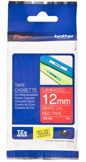 Brother - TZe-435 Laminated Tape - White on Red - TZe - 8 m - 1.2 cm