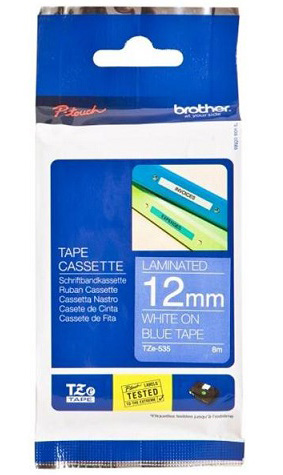 Brother - TZe-535 Laminated tape - White on Blue - TZe - 8 m - 1.2 cm