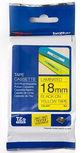 Brother - TZe-641 Laminated Tape - Black On Yellow - TZe - 8 m - 1.8 cm