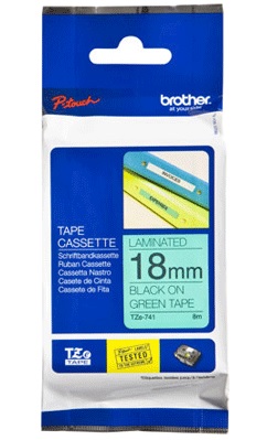 Brother TZ-E741, 18mm black on green tape - Brother