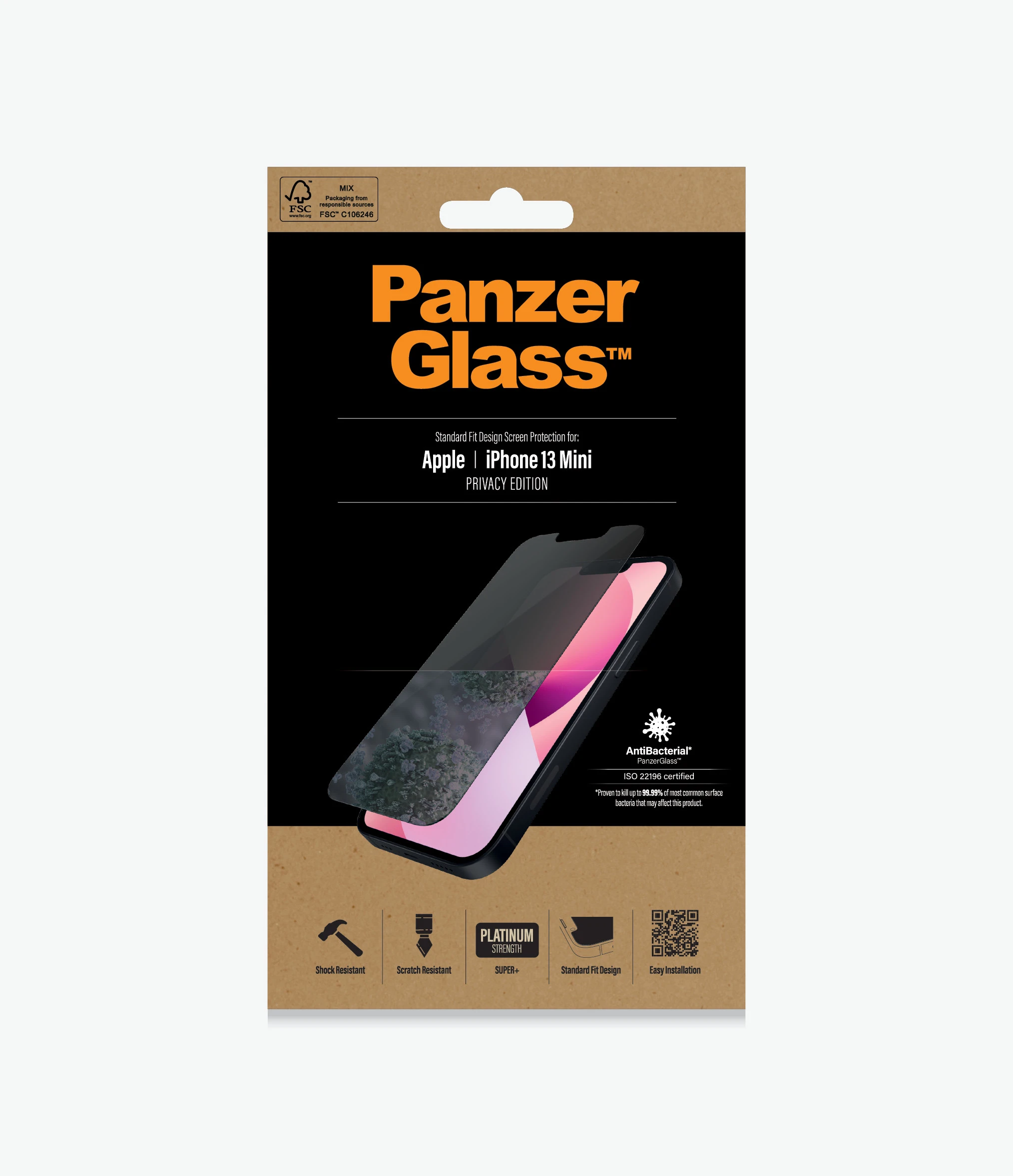 PanzerGlass - Apple - iPhone 13 Mini - Tempered glass - Black - Crystal clear; Resistant to scratches and bacteria; Shock absorbing; Easy to install - Privacy Screen Protector