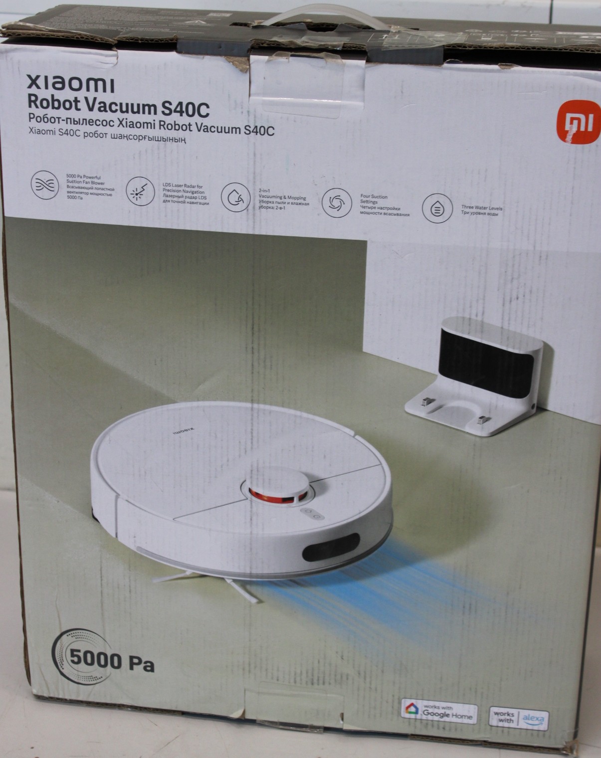 SALE OUT. Xiaomi Robot Vacuum S40C EU - Xiaomi Robot Vacuum S40C EU - Wet&Dry - 2600 mAh - Dust capacity 0.52 L - 5000 Pa - White - DAMAGED PACKAGING - 14 month(s)