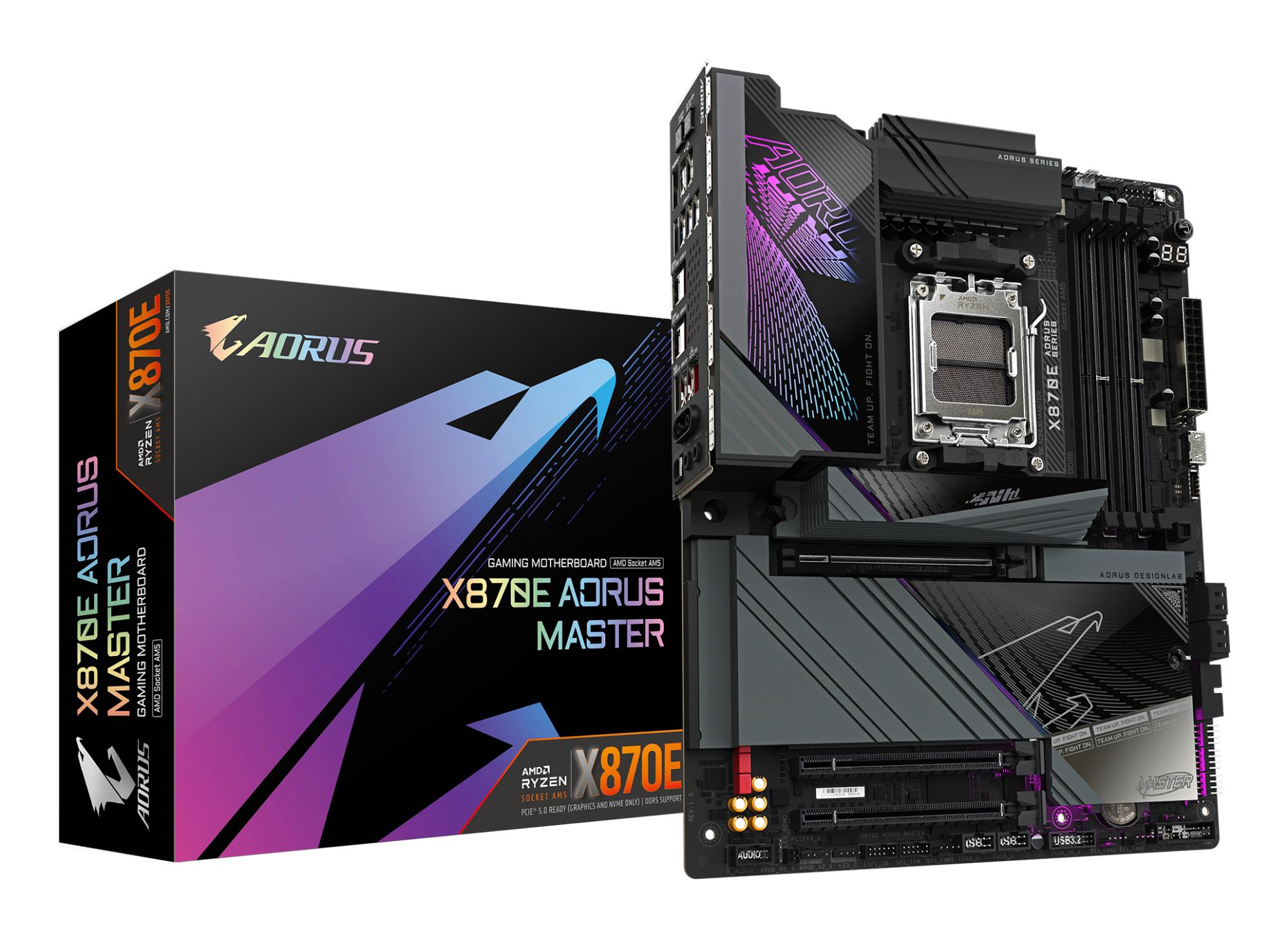 Mainboard|GIGABYTE|AMD X870E|SAM5|ATX|Memory DDR5|Memory slots 4|1xPCI-Express 3.0 4x|1xPCI-Express 4.0 4x	|1xPCI-Express 5.0 16x|4xM.2|1xHDMI|2xUSB 2.0|8xUSB 3.2|2xUSB-C|1xOptical S/PDIF|1xRJ45|2xAudio port|X870EAORUSMASTER