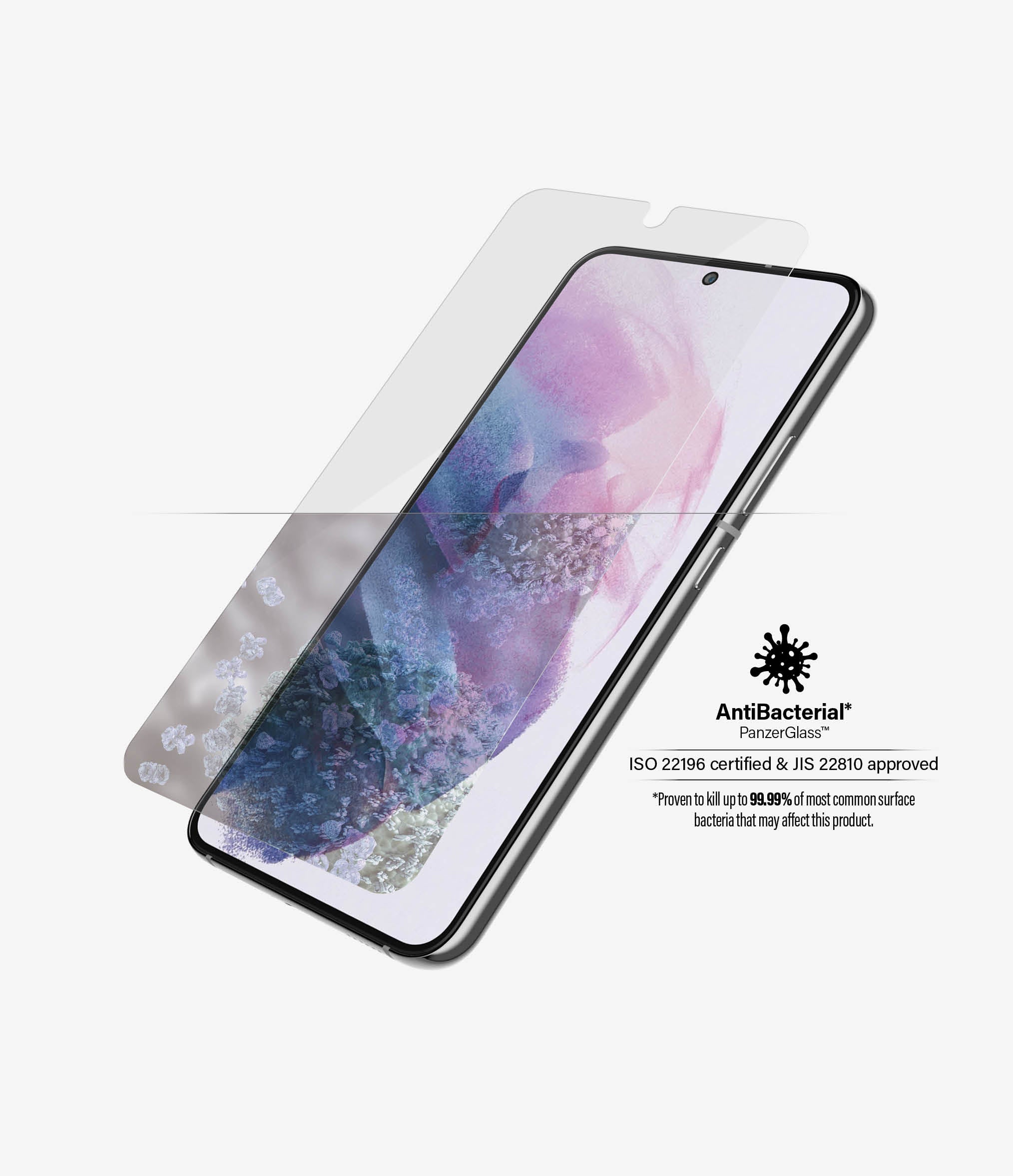 PanzerGlass - Samsung - Galaxy S22 - Tempered glass - Transparent - Case friendly. Compatible with ultrasonic fingerprint sensor. 100 % touch sensitivity. Antibacterial (ISO 22196 certified & JIS 22810 approved) - Screen Protector