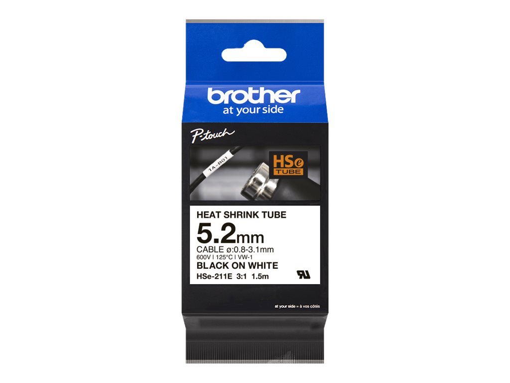 Brother - HSe-211E - Black on white - Thermal - Roll (0.52 cm x 1.5 m)