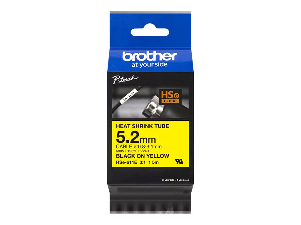 Brother - HSe-611E Heat shrink tube - Black On Yellow - TZe - Roll (0.52 cm x 1.5 m) - 0.52 x 150 cm