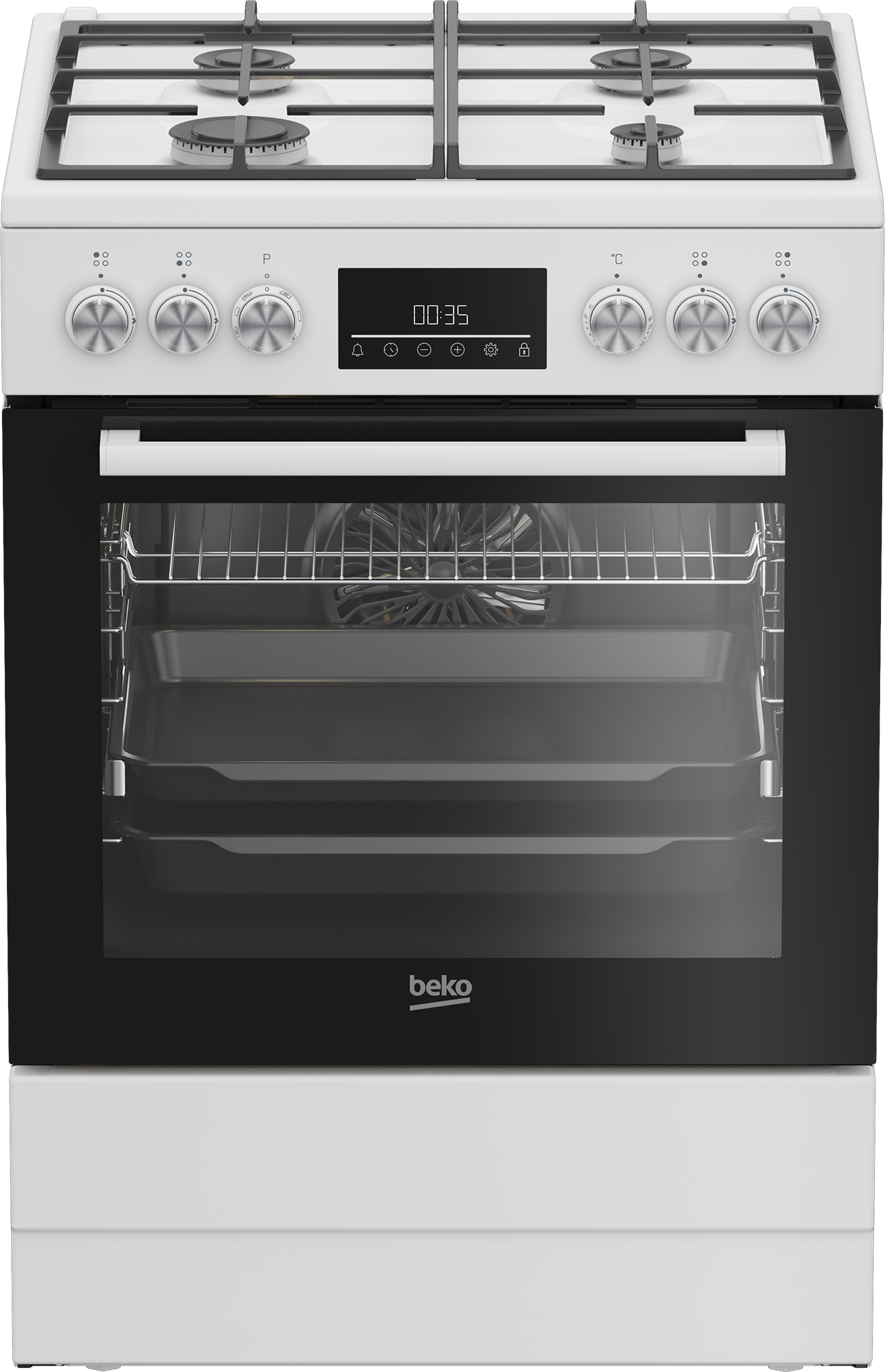BEKO Cooker - FBM62330GWDTN - Hob type Gas - Oven type Electric - White - Width 60 cm - Depth 60 cm - Grilling - LED - Energy efficiency class A - 72 L