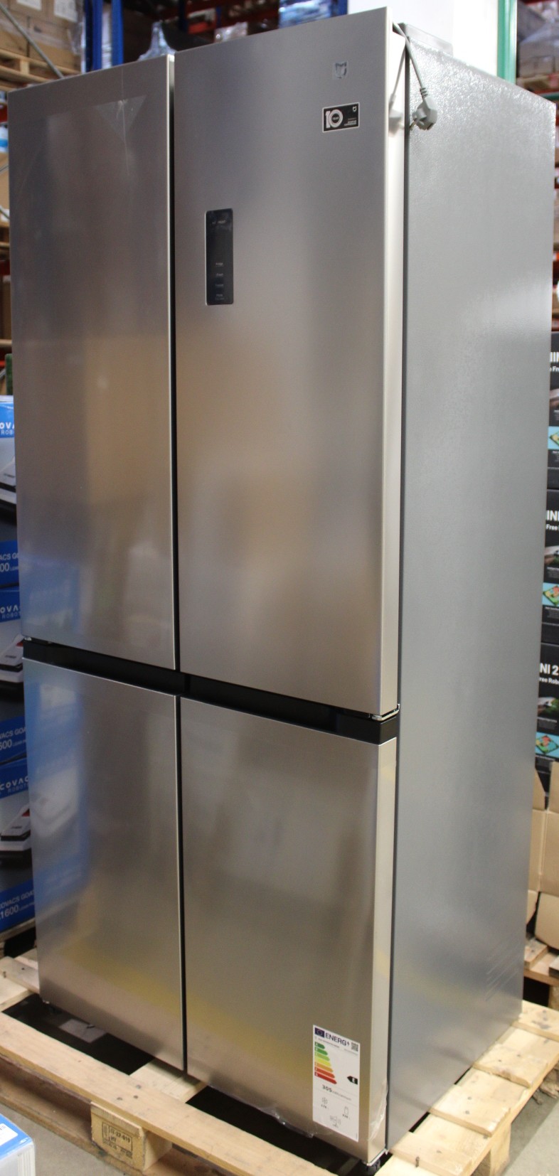 SALE OUT. - Xiaomi Mijia Refrigerator Cross Door 502L EU - Energy efficiency class E - Free standing - Side by Side - Height 191.2 cm - No Frost system - Fridge net capacity 326 L - Freezer net capacity 176 L - 37 dB - Brushed Silver - NOT ORIGINAL PACKAG