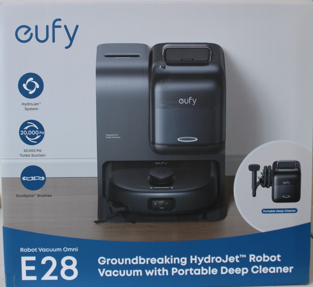 SALE OUT. Anker Eufy Robot Vacuum Cleaner Omni E28, Black - Anker Eufy Robot Vacuum Cleaner - Omni E28 - Wet&Dry - Dust capacity 3 L - 20000 Pa - Black - DAMAGED PACKAGING, MISSING INNER PACKAGING (BAGS). ITEM IS USED, DIRTY, WET AND SCRATCHED. NOT FULL L