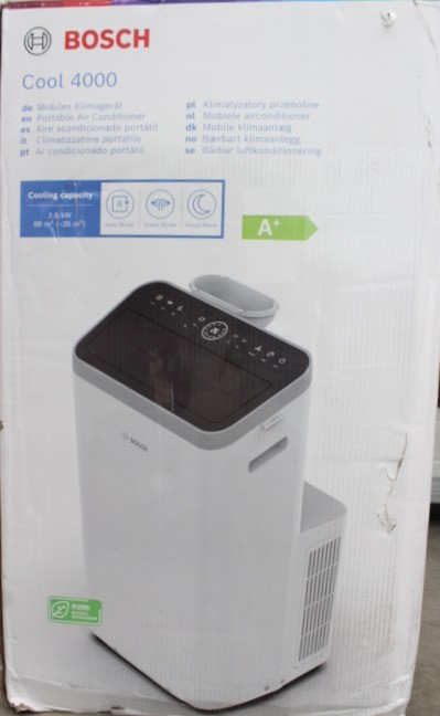 SALE OUT. - Bosch Mobile Air Conditioner - Cool 4000 - Suitable for rooms up to 85 m³ - White/Black - DAMAGED PACKAGING, DIRTY, SCRATCHED BOTTOM - 22 month(s)