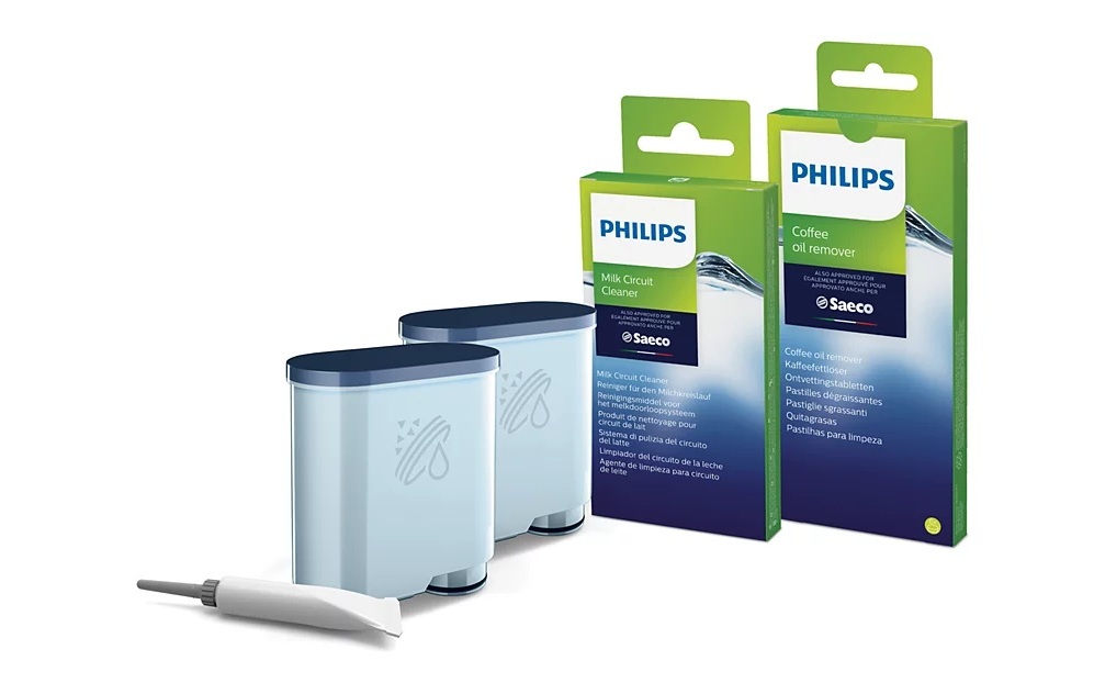 Philips - Coffee maker Maintenance kit: oil, 2xAquaClean, 6xcoffee oil remover tablets, 6xMilk circuit cleaner sachets - CA6707/10