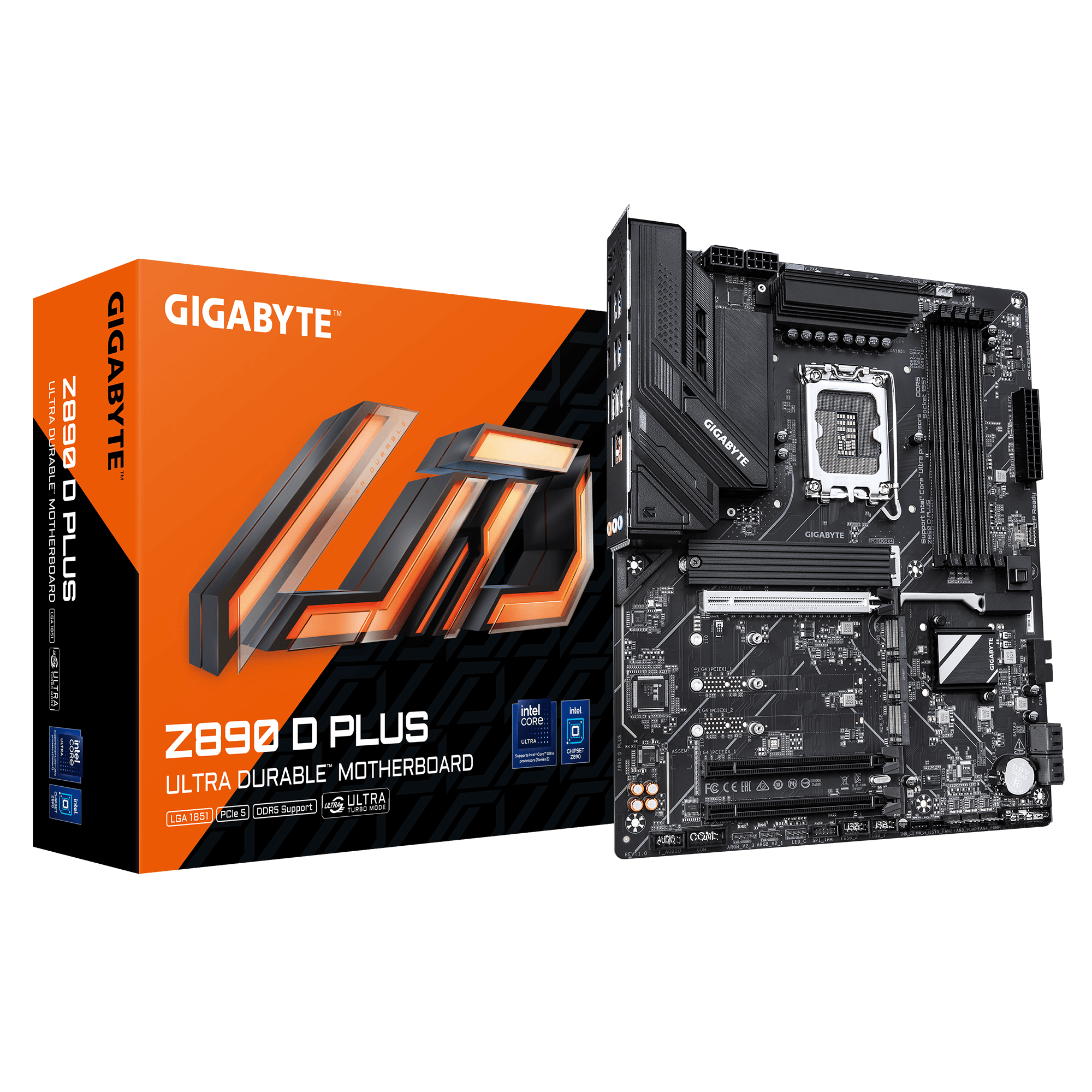 Gigabyte Z890 D PLUS - Processor family Intel - Processor socket LGA1851 - DDR5 - Supported hard disk drive interfaces M.2, SATA - Number of SATA connectors 4