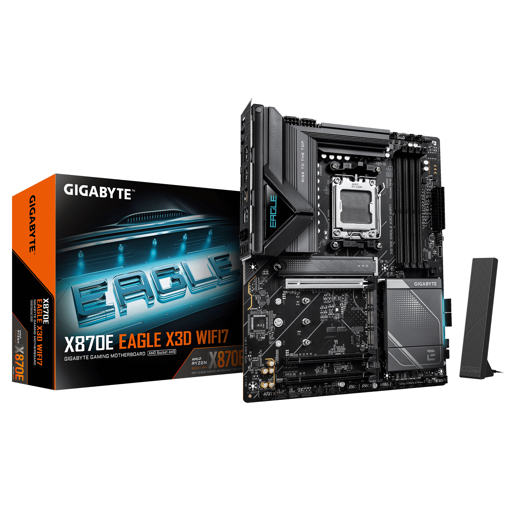 Gigabyte X870E EAGLE X3D WIFI7 - Processor family AMD - Processor socket AM5 - DDR5 - Supported hard disk drive interfaces M.2, SATA - Number of SATA connectors 4