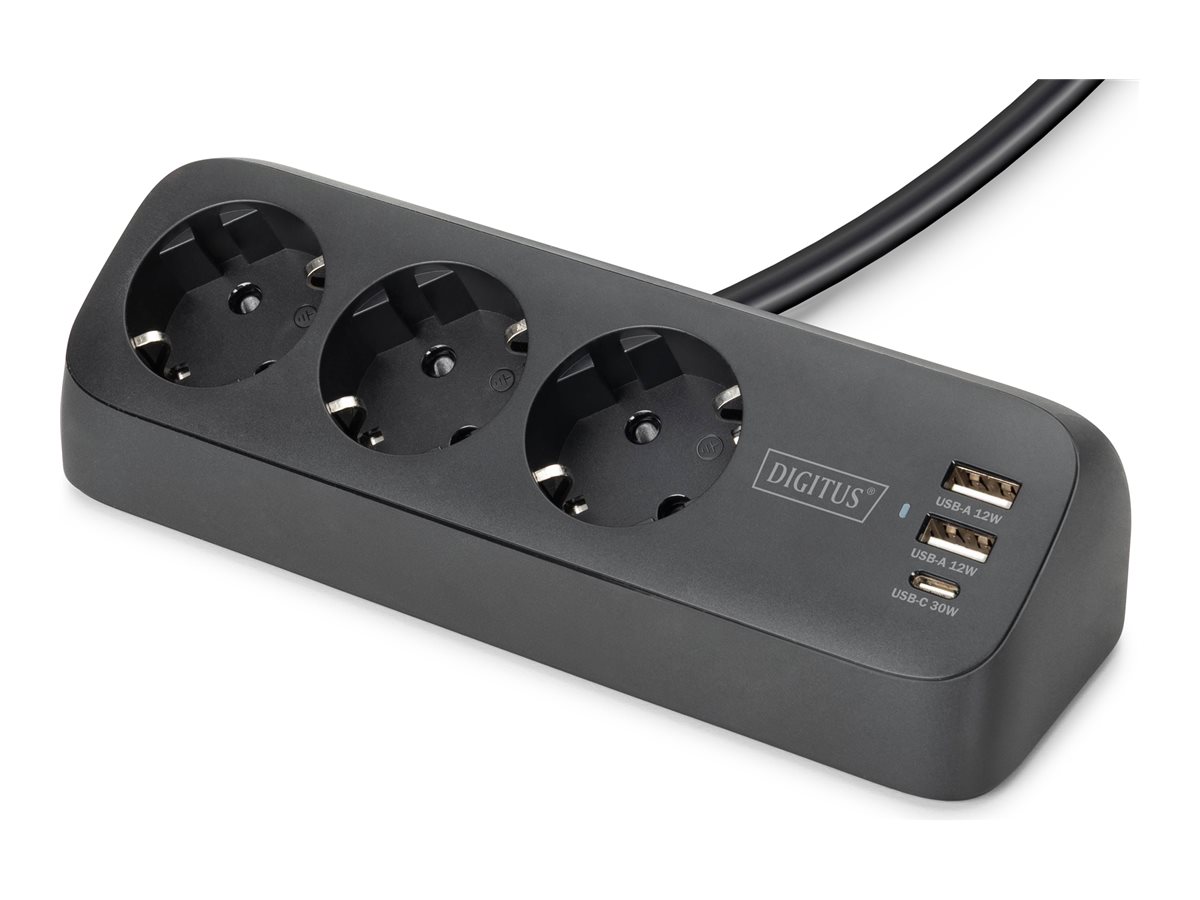 Digitus 3-way office socket strip with 2x USB-A and 1x USB-C connections - DA-70625