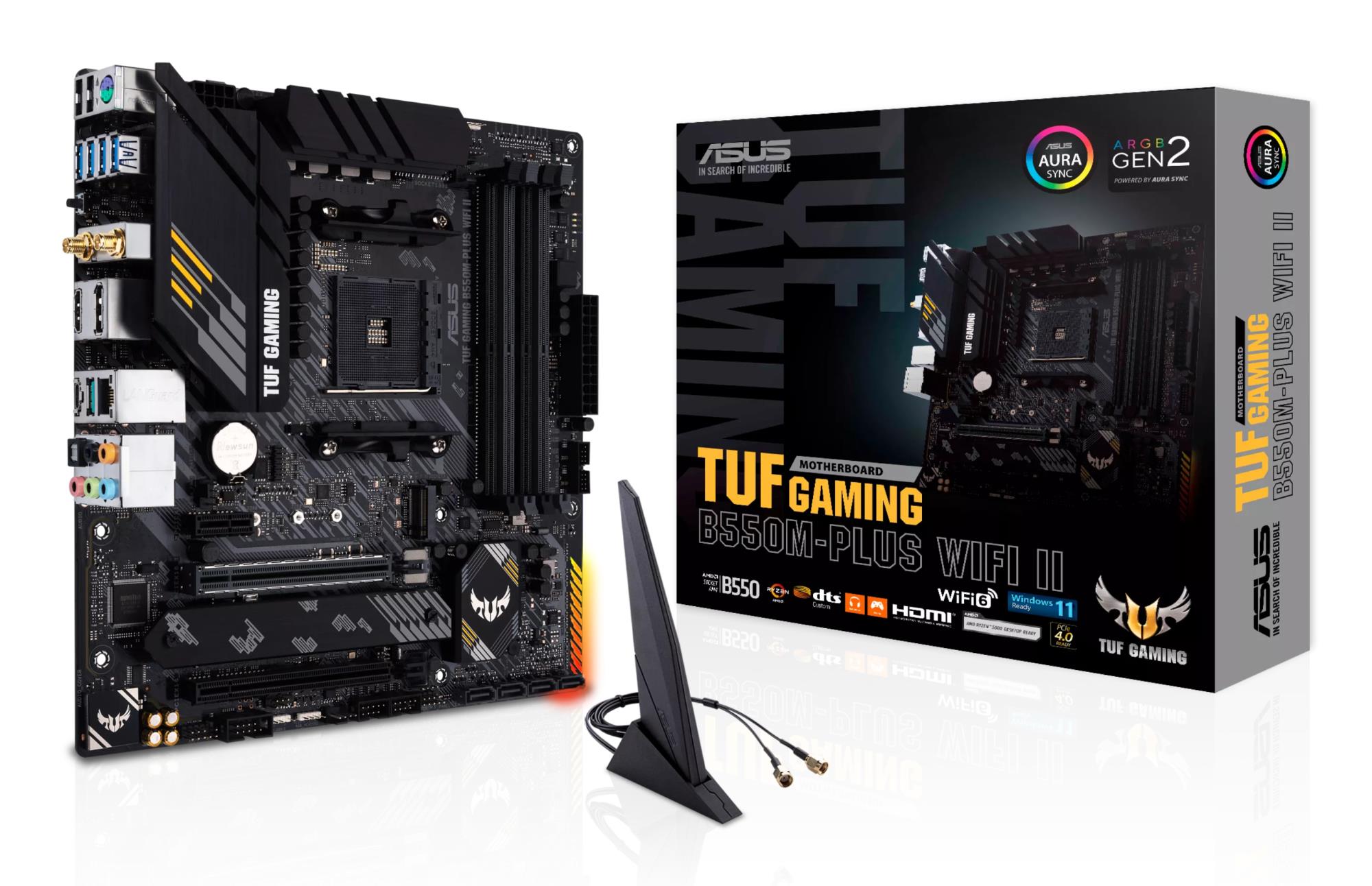 Mainboard|ASUS|AMD B550|SAM4|MicroATX|Memory DDR4|Memory slots 4|1xPCI-Express 3.0 1x|1xPCI-Express 3.0 16x|1xPCI-Express 4.0 16x|2xM.2|1xHDMI|1xDisplayPort|2xUSB 2.0|5xUSB 3.2|1xUSB type C|1xPS/2|1xOptical S/PDIF|1xRJ45|5xAudio port|TUFGAMB550MPLUSWIFIII