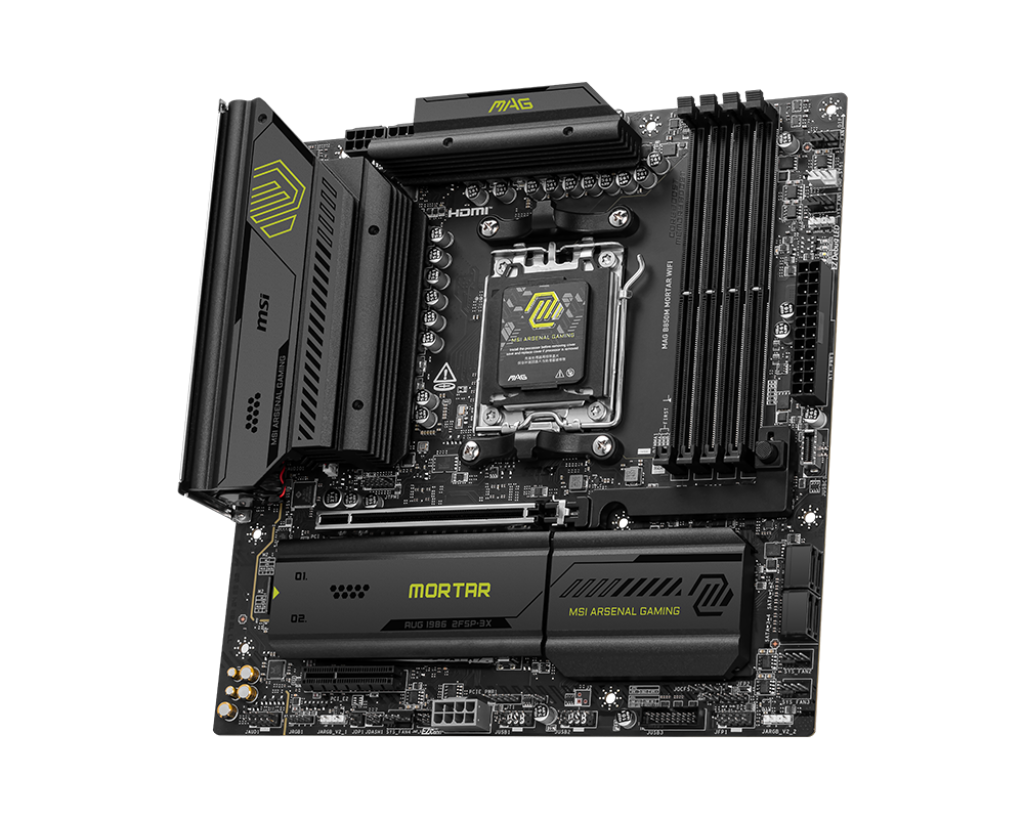 MSI MAG B850M MORTAR WIFI - Processor family AMD - Processor socket AM5 - DDR5 - Supported hard disk drive interfaces SATA, M.2 - Number of SATA connectors 4