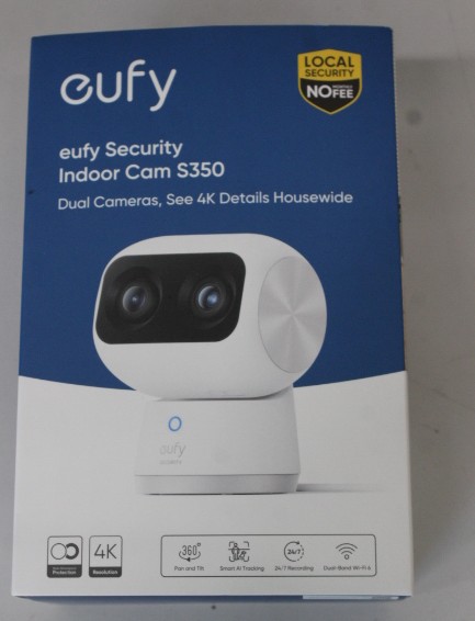 SALE OUT. Anker Eufy Security Indoor Cam S350, White - Anker Eufy Security Indoor Camera - S350 - 24 month(s) - Tabletop - Wide-Angle Lens - Micro SD, Max. 128GB - UNPACKED, MISSING POSITIONING STICKER
