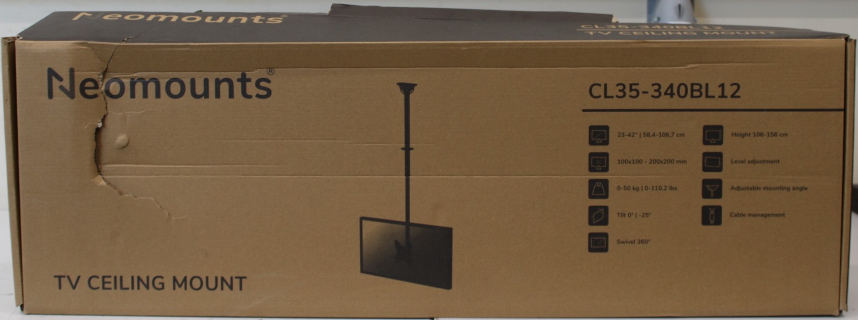 SALE OUT. Neomounts CL35-340BL12 Monitor/TV mount ceiling 1 screen - 23-42" - max 50 kg - VESA 100x100-200x200 - h 106-156 cm - black - Neomounts CL35-340BL12 Monitor/TV mount Ceiling - Adjustable Height, Rotate, Tilt, Swivel - 23-42 " - Maximum weight (c