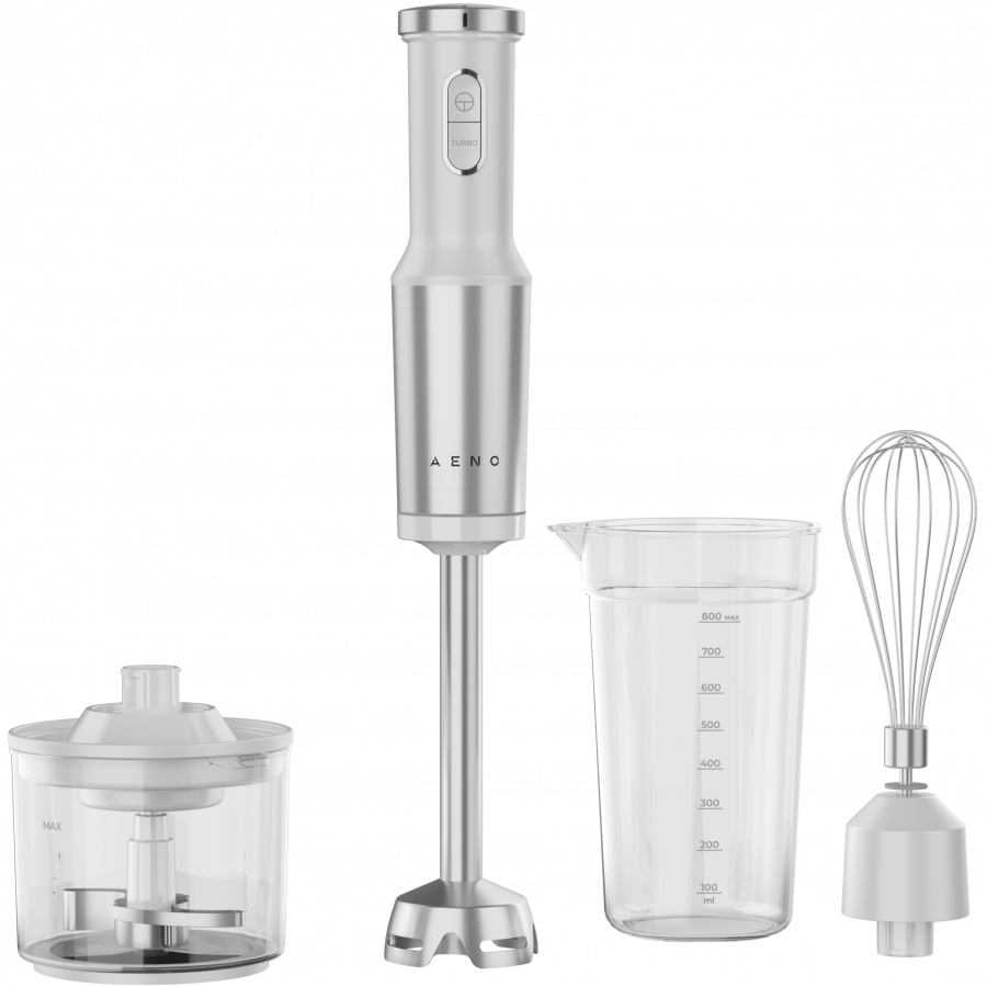 AENO HB4W Hand Blender Set, 1200W, Tiger Teeth Cutter, Whisk, White