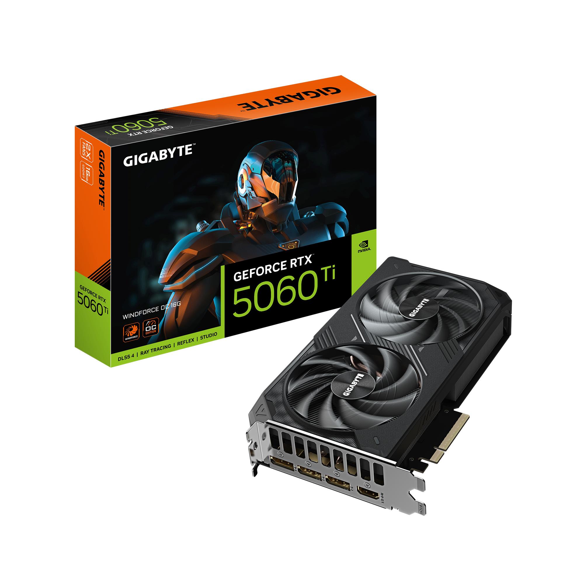 Graphics Card|GIGABYTE|NVIDIA GeForce RTX 5060 Ti|16 GB|GDDR7|128 bit|PCIE 5.0 8x|GPU 2587 MHz|Dual Slot Fansink|GV-N506TWF2OC-16GD1.0