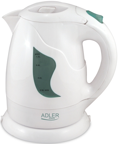 Adler - Kettle - AD 08 - Standard - 850 W - 1 L - Plastic - 360° rotational base - White