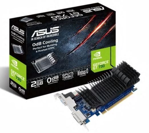 Asus - GF GT730-SL-2GD5-BRK - NVIDIA - 2 GB - GeForce GT 730 - GDDR5 - Cooling type Passive - DVI-D ports quantity 1 - HDMI ports quantity 1 - PCI Express 2.0 - Memory clock speed 5010 MHz - Processor frequency 902 MHz