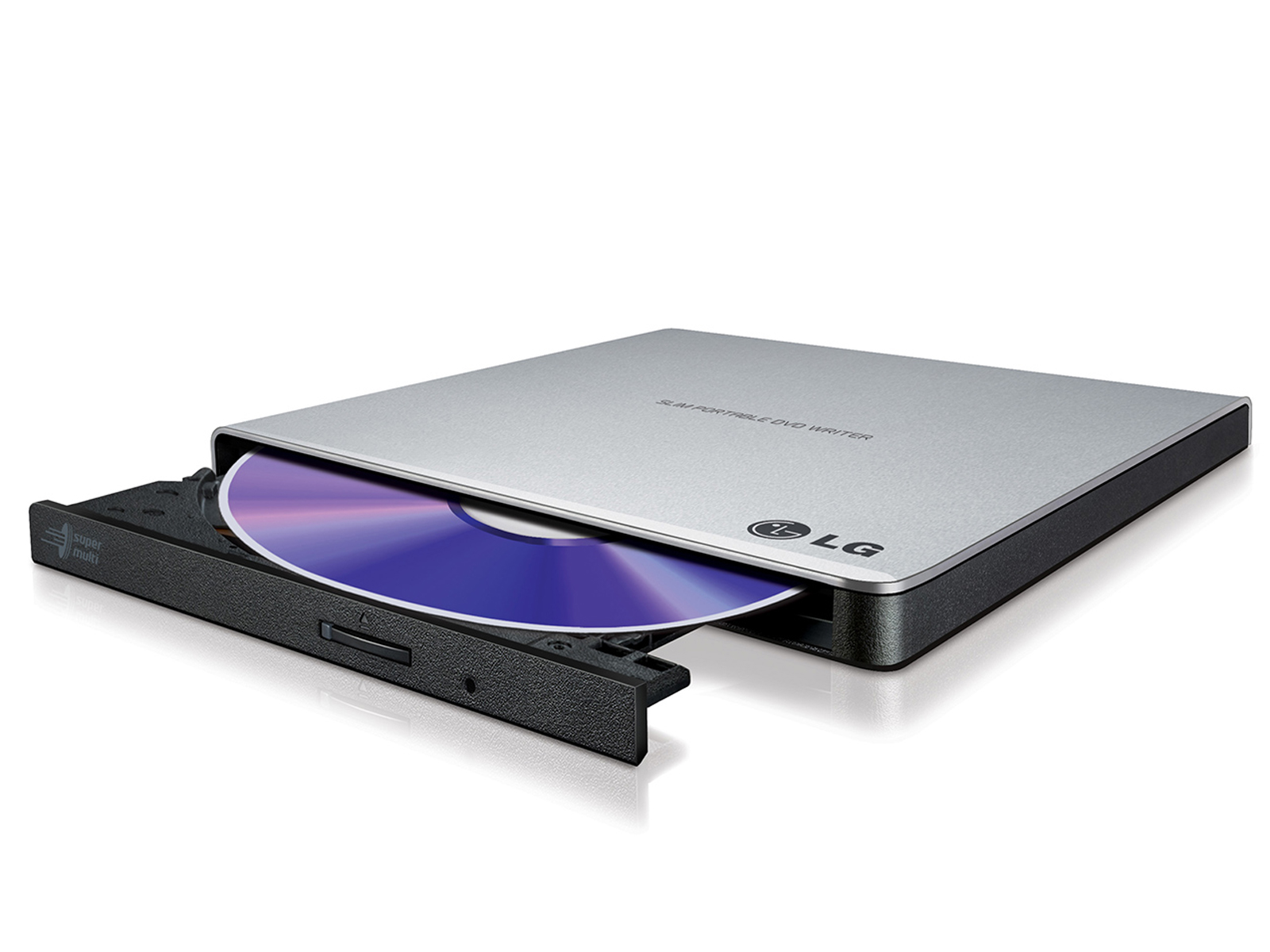 H.L Data Storage - Ultra Slim Portable DVD-Writer - GP57ES40 - Interface USB 2.0 - DVD±R/RW - CD read speed 24 x - CD write speed 24 x - Silver - Desktop/Notebook