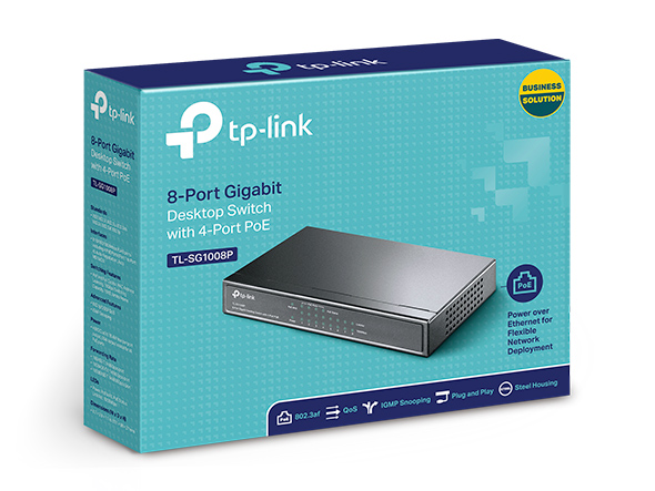 TP-LINK - Switch - TL-SG1008P - Unmanaged - Desktop - Gigabit Ethernet (copper) ports quantity 8 - Power over Ethernet (PoE) ports quantity 4 - Power supply type External