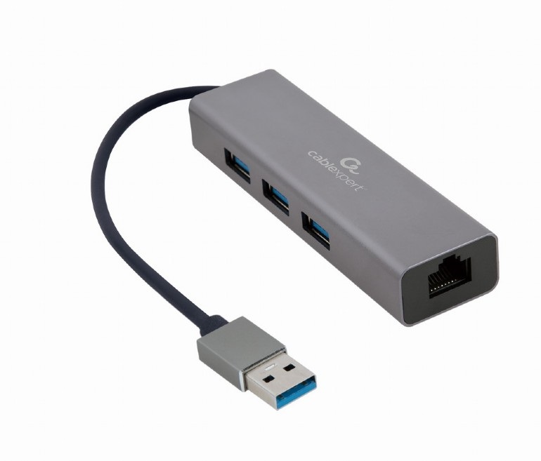 Cablexpert - USB AM Gigabit network adapter with 3-port USB 3.0 hub - A-AMU3-LAN-01