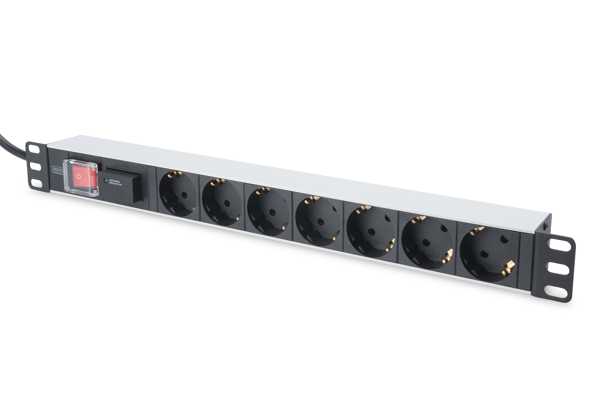 Digitus - 1U Aluminum PDU, rackmountable, 7x safety outlet 16A Plug, 250VAC 50/60Hz, switch, surge protection - DN-95407