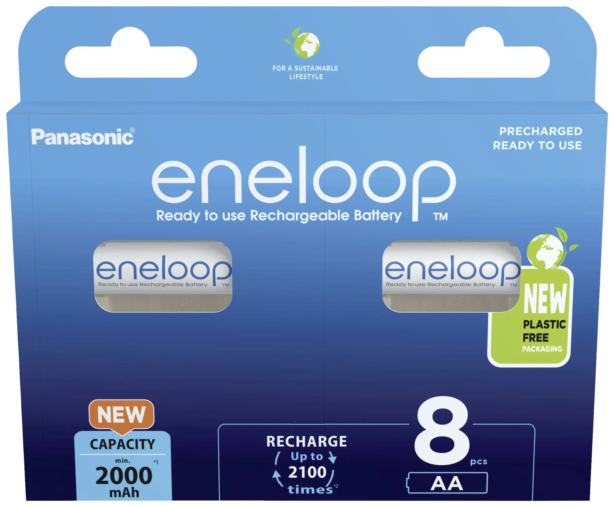Panasonic - Rechargeable Batteries - ENELOOP BK-3MCDE/8BE - AA - 2000 mAh - 8 pc(s)