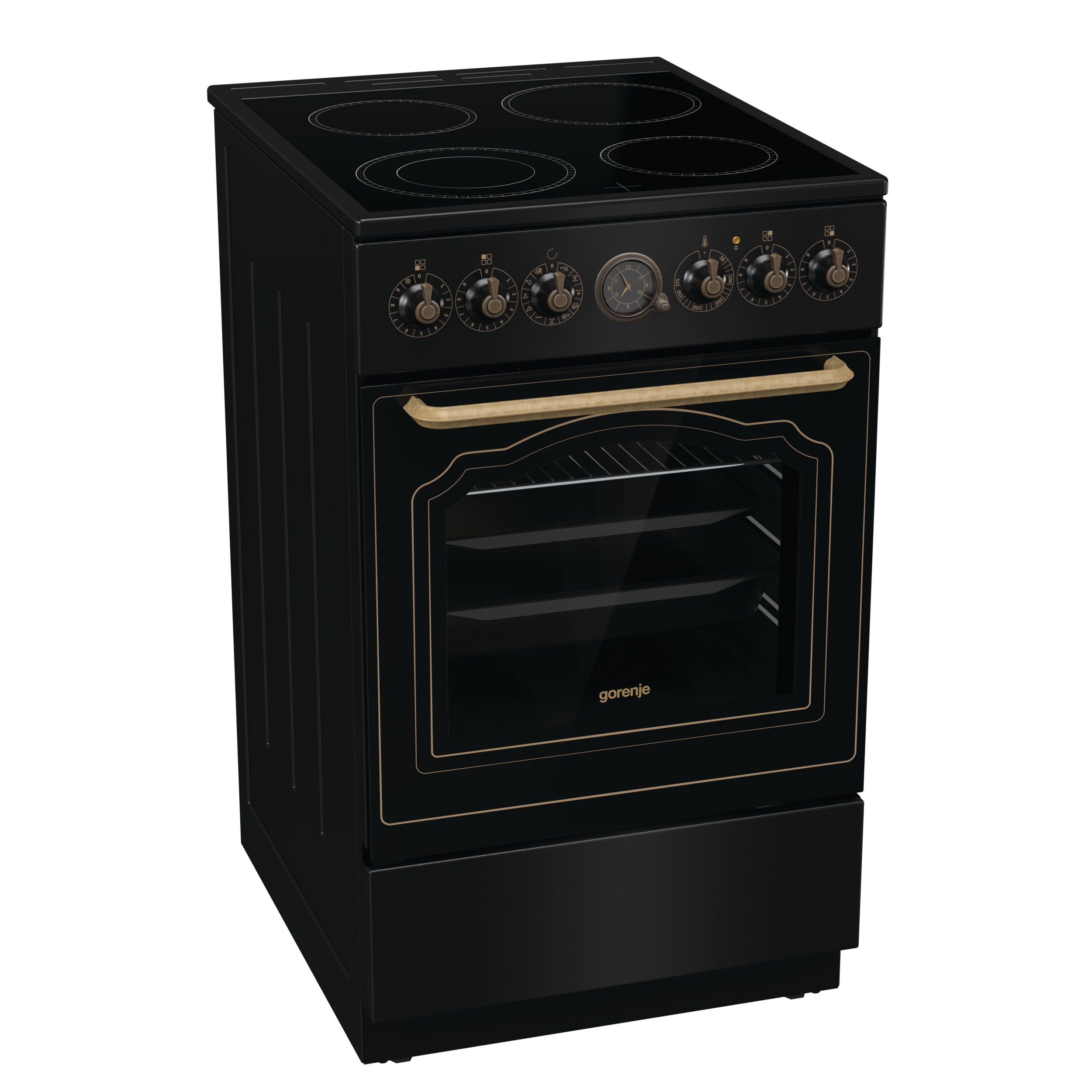 Gorenje Cooker - GECS5B70CLB - Hob type Vitroceramic - Oven type Electric - Black - Width 50 cm - Depth 59.4 cm - Energy efficiency class A - 70 L