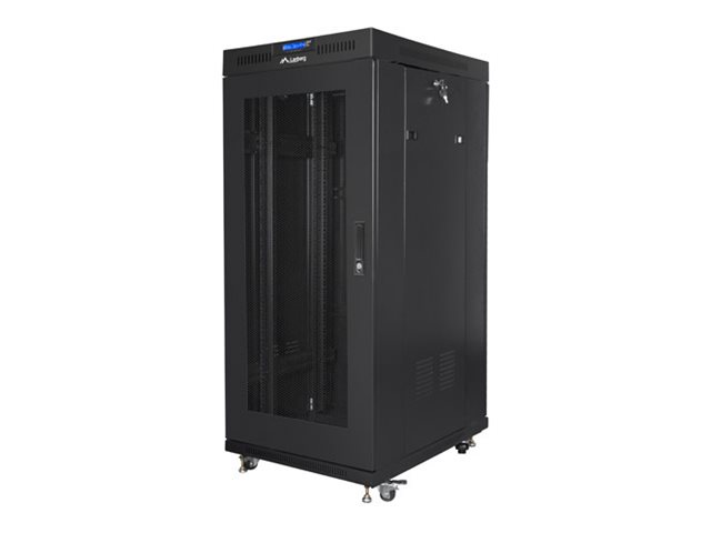 Lanberg - Rack cabinet 19" free-standing 27U/600x600 (flat pack) with mesh door, LCD - FF01-6627-23BL - Black