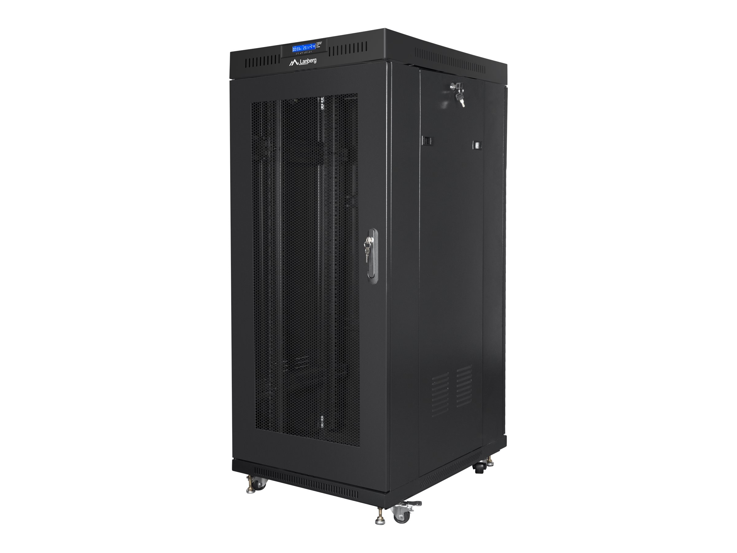 Lanberg - Rack cabinet 19" free-standing 27U/600x800 (flat pack) with mesh door, LCD - FF01-6827-23BL - Black