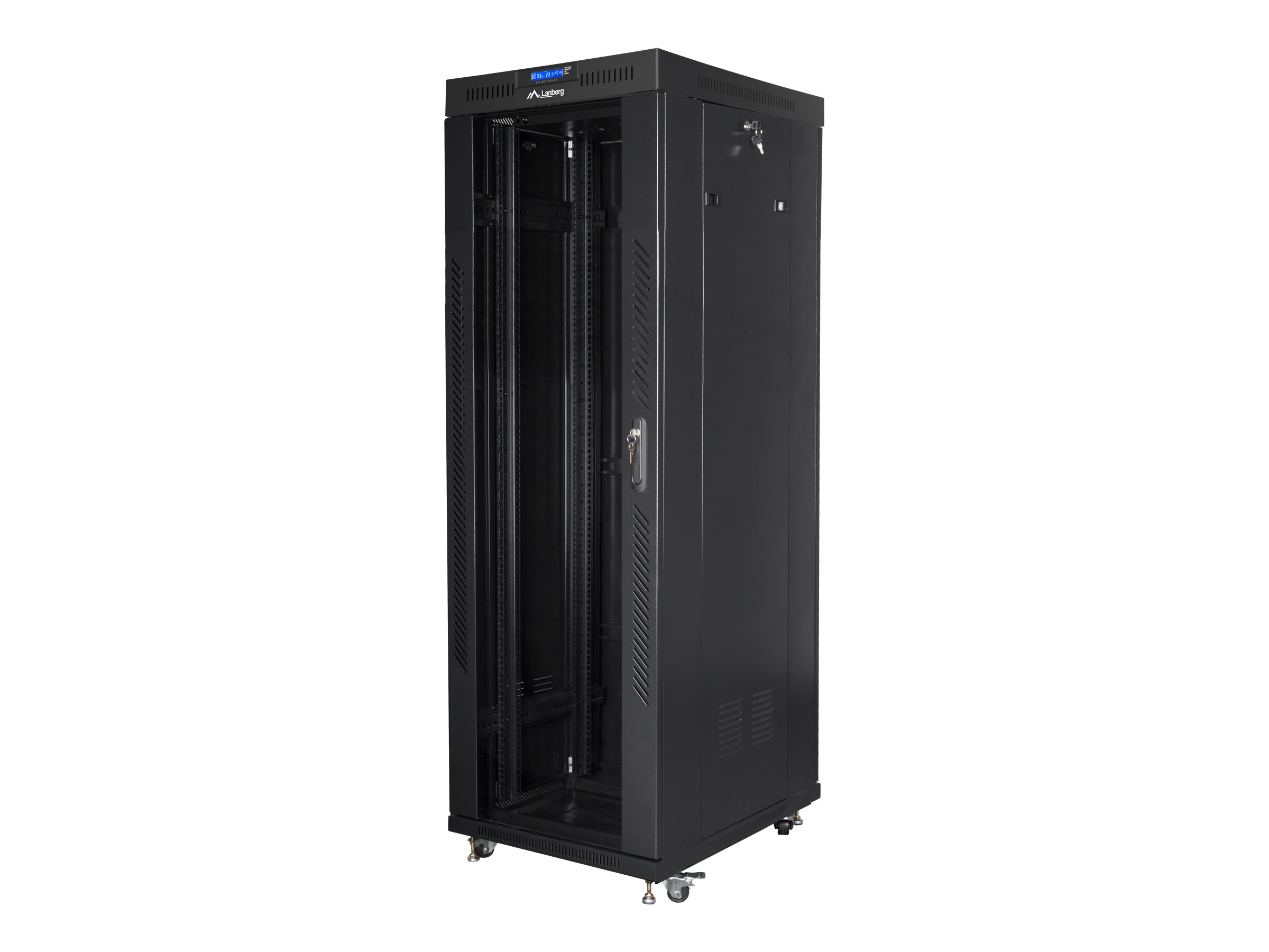 Lanberg - Rack cabinet 19" free-standing 37U/600x800 (flat pack) with glass door, LCD - FF01-6837-12BL - Black