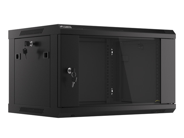 Lanberg - Rack cabinet 19" wall-mount 6U/600x450 (flat pack) with glass door V2 - WF01-6406-10B - Black