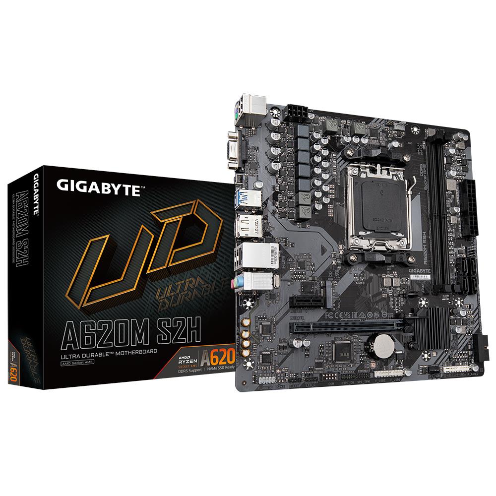 Mainboard|GIGABYTE|AMD A620|Socket AM5|micro ATX|RAM DDR5-SDRAM|2xSlots|1xPCI Express x1 slots|1xPCI Express x16 slots|1xNumber of M.2 (M) slots|A620MS2H2.2